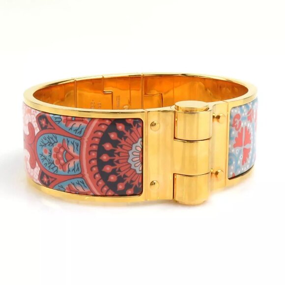 Auth HERMES Charniere Bangle Bracelet Gold/Blue/Pink Metal/Enamel - e59946g - Picture 1 of 12